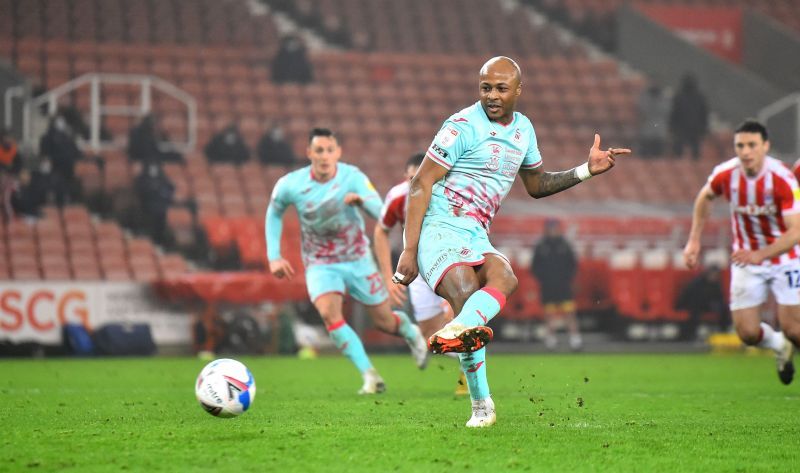 Andre Ayew scored an injury-time penalty to win Swansea their last match against Stoke City