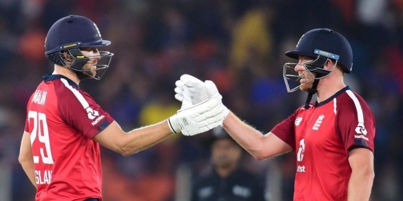 Dawid Malan (left) hit the winning runs as England beat India by eight wickets in the first T20I.