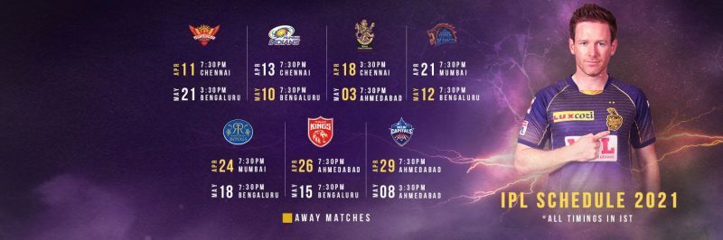 KKR's schedule for IPL 2021 (PC: KKR's Twitter)