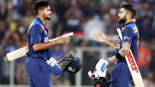 Virat Kohli (right) and Shreyas Iyer (left) during the 3rd T20I against England