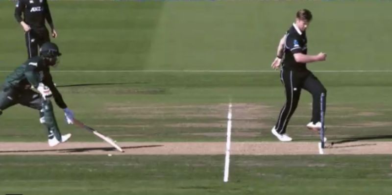 Jimmy Neesham ran out Tamim Iqbal with some smart footwork. Pic: Spark Sport