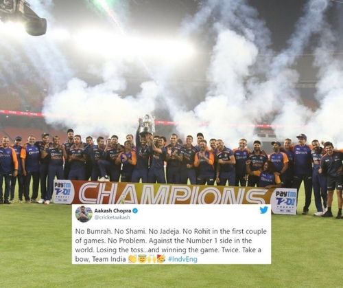 Team India celebrate after beating England 3-2 in the T20Is