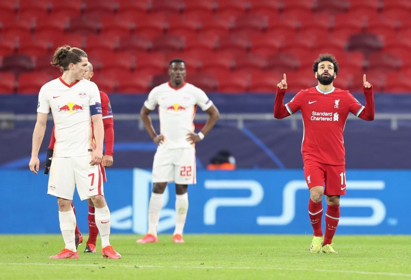 Mohamed Salah celebrates after scoring the opener