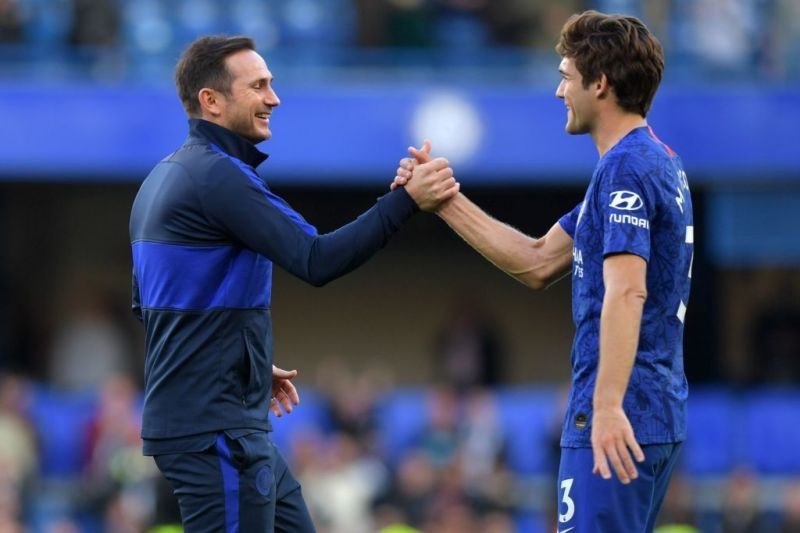 Marcos Alonso (right) was frozen out of the Chelsea squad under Lampard.