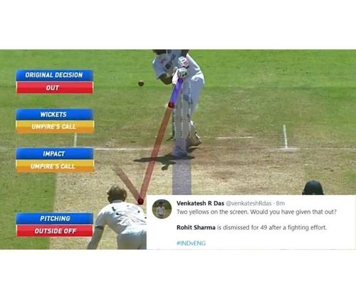 Fans on Twitter unhappy with Rohit Sharma's LBW decision