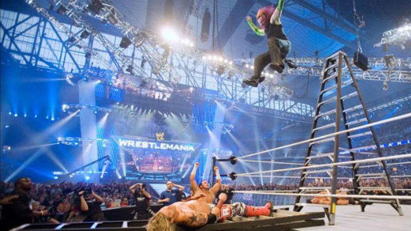 Jeff Hardy crashed through Edge during the Money in the Bank ladder match at WrestleMania 23