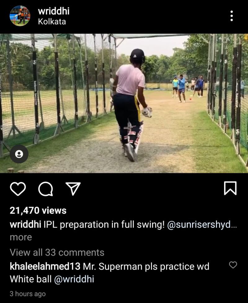 Khaleel Ahmed's comment on Wriddhiman Saha's recent Instagram post