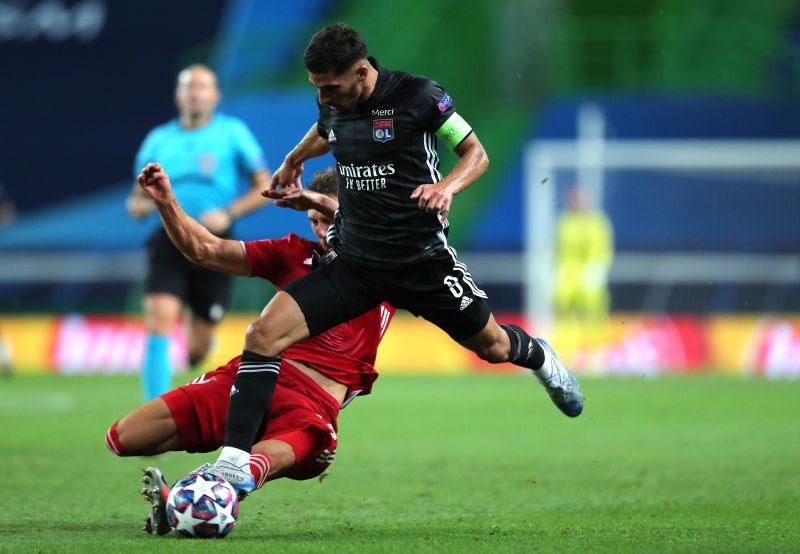 Houssem Aouar in action for Lyon in the Champions League