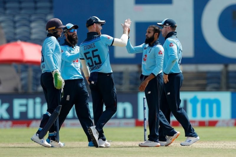 Adil Rashid celebrates a wicket with teammates. Pic: BCCI