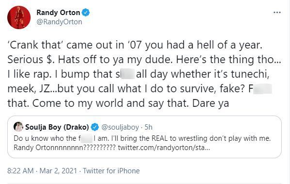 Randy Orton mocked Soulja Boy's accomplishments in the rap industry