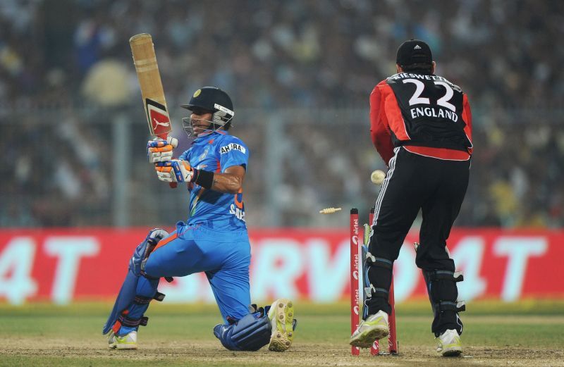 Manoj Tiwary of India bowled by Samit Patel