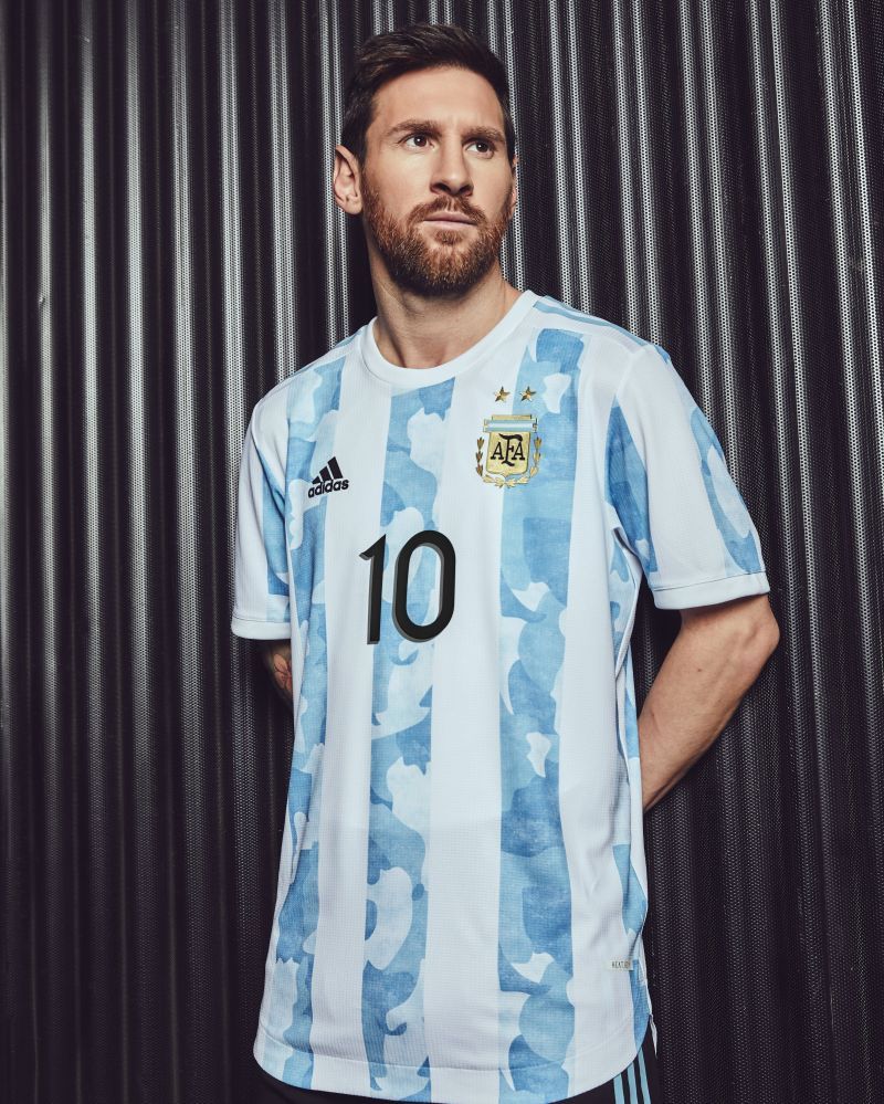 Lionel Messi styling the new Argentina Home Kit
