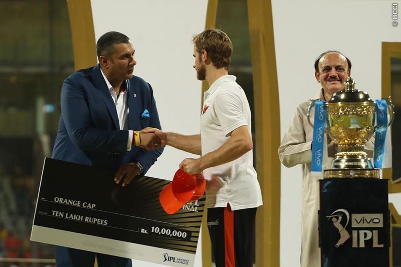 Kane Williamson of the Sunrisers Hyderabad receives the orange cap