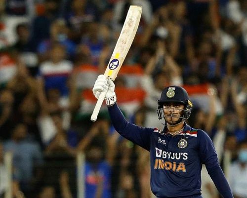 Ishan Kishan celebrates his maiden T20I fifty (PC: BCCI)