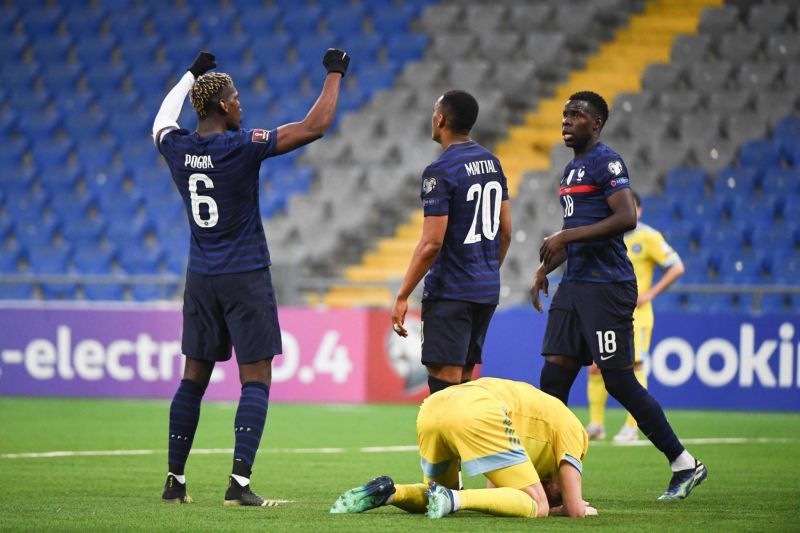 France overcame Kazakhstan to pick up their first win of the qualifying campaign.