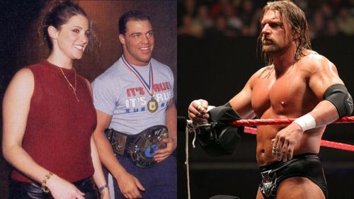 Stephanie McMahon, Kurt Angle, and Triple H.