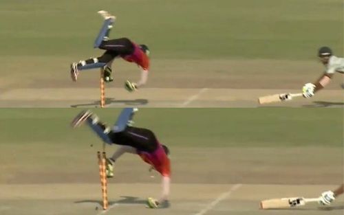 Mohammed Azharudden's acrobatic run-out (Image courtesy Twitter)