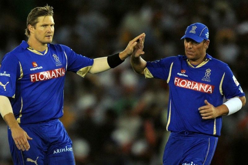 RR stars Shane Watson(left) and Shane Warne(right) in 2008 IPL semis