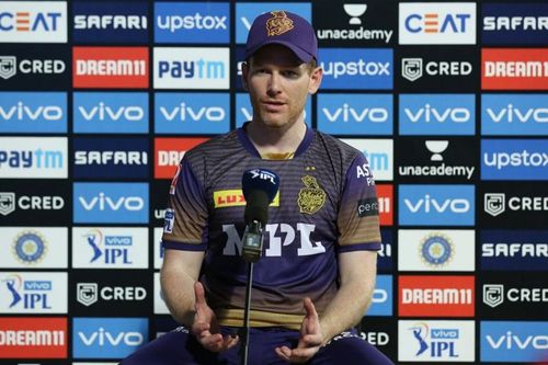 Eoin Morgan at a press conference after KKR's defeat against CSK. (PC: IPL)