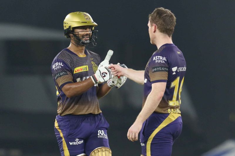 Rahul Tripathi and Eoin Morgan stitched together a 66-run partnership for KKR [P/C: iplt20.com]