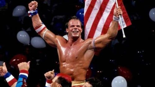 Lex Luger celebrated after his SummerSlam 1993 win over Yokozuna.