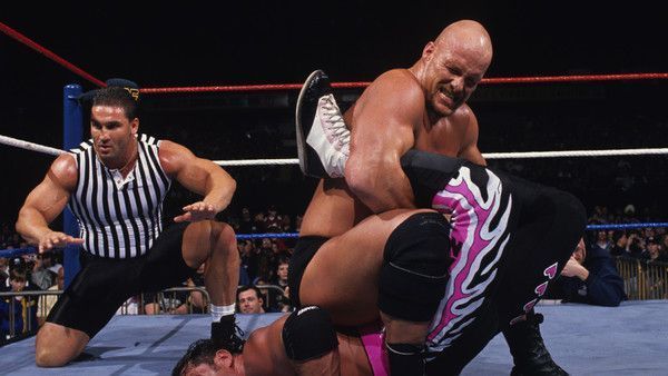 Ken Shamrock, Bret Hart, and Steve Austin (Credit: WWE)