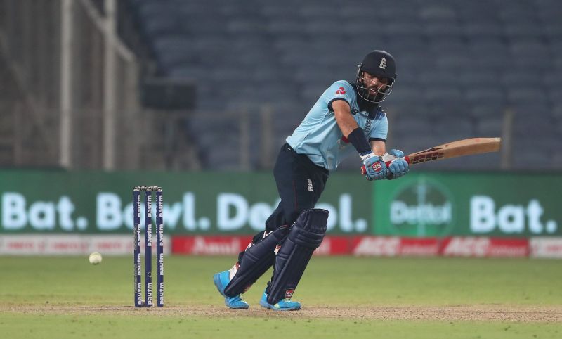 Moeen plays one into the legside in the third ODI against India.