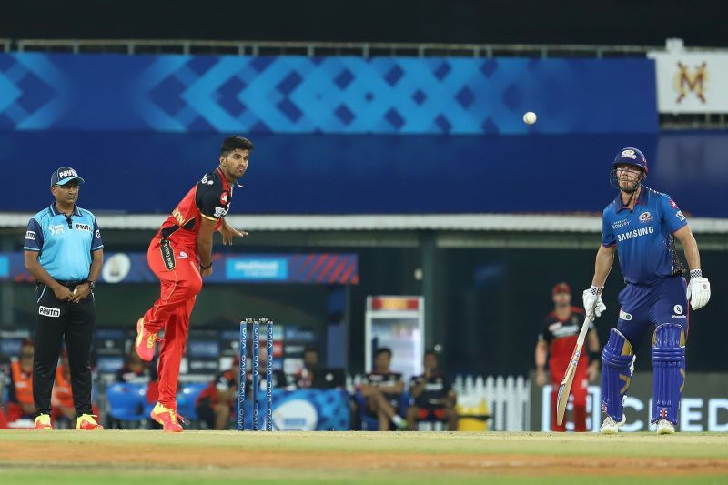 Washington Sundar in action for RCB vs MI Enter caption