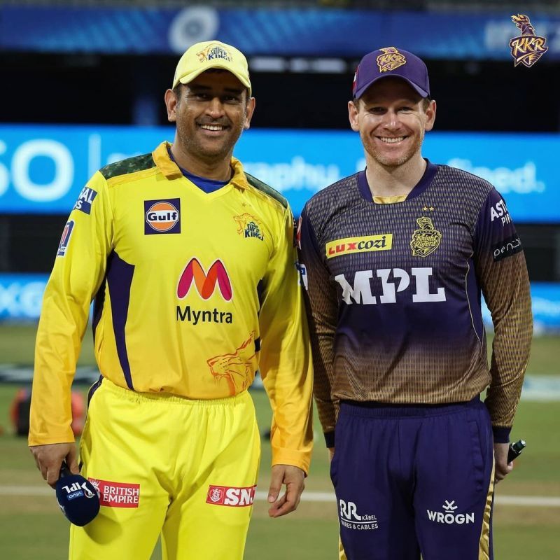 MS Dhoni and Eoin Morgan (R) (PC: kkriders/instagram)