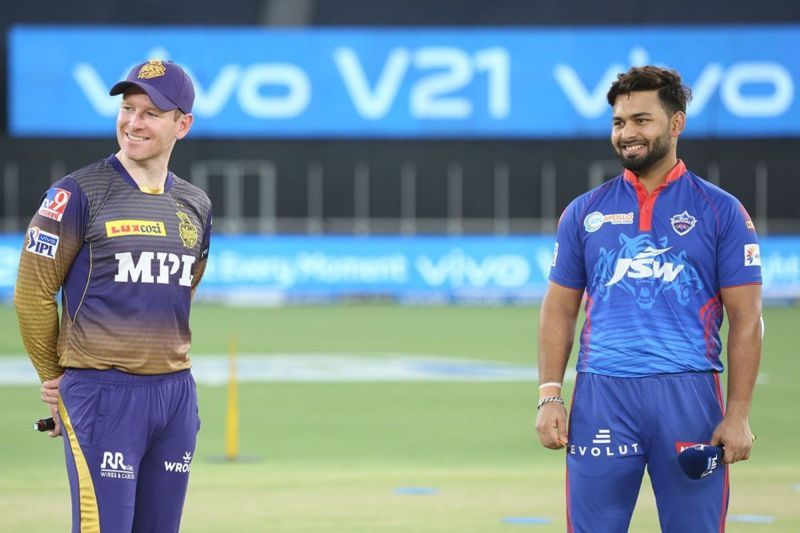 Eoin Morgan [L] and Rishabh Pant [R]