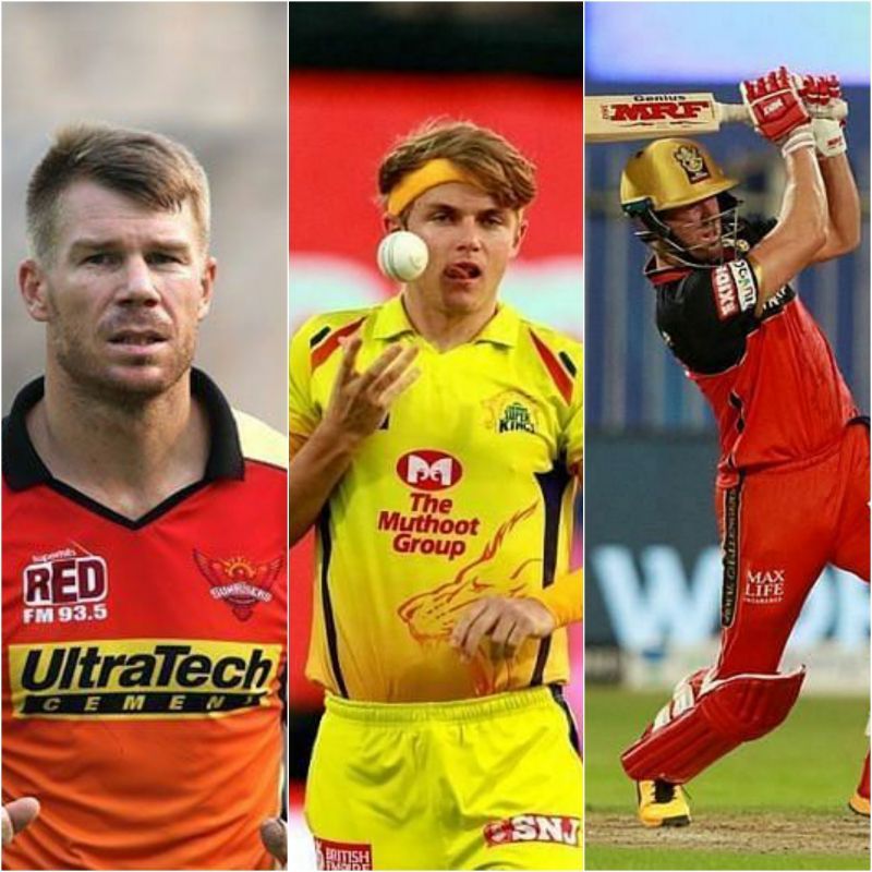 David Warner, Sam Curran and AB de Villiers (left to right)