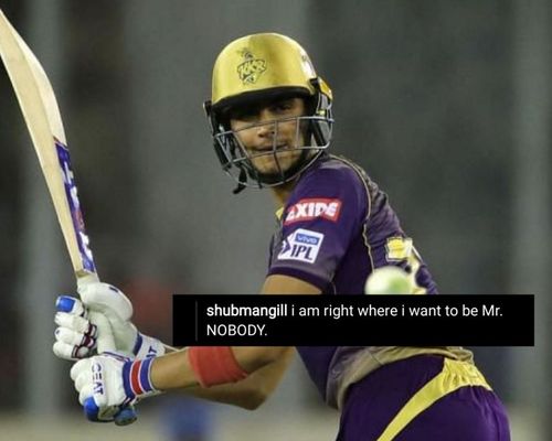 Shubman Gill's reply to a troll on KKR's Instagram post.