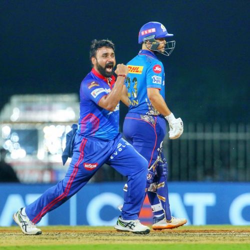 Amit Mishra celebrating a fall of wicket. Pic Credits: Delhi Capitals Twitter