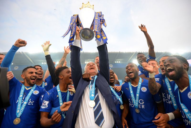 Leicester City celebrating their 2015-16 Premier League title.