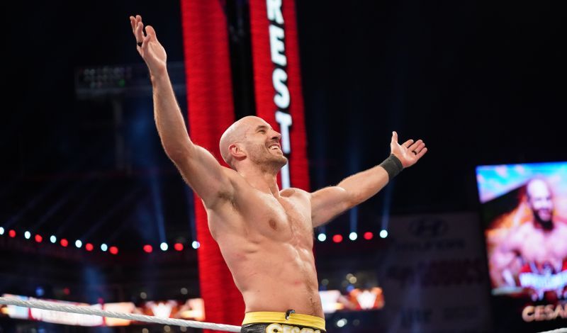 Cesaro soaking in the roar of the WrestleMania 37 crowd.