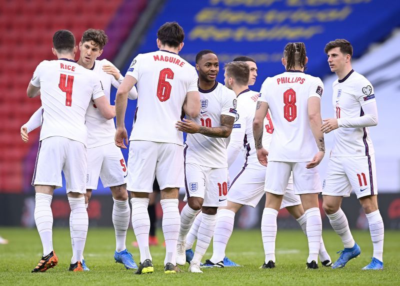 England players during their World Cup qualifier against Albania.