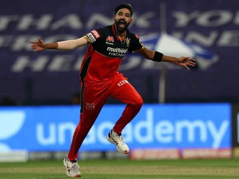 RCB fast bowler Mohammed Siraj in action for the franchise