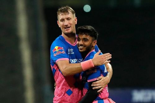 Chris Morris (left) and Chetan Sakariya. Pic: IPLT20.COM