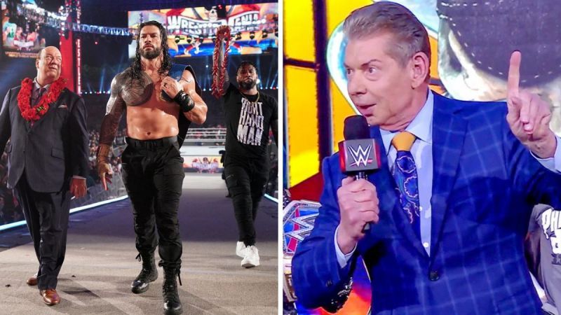 Roman Reigns (left); Vince McMahon (right)