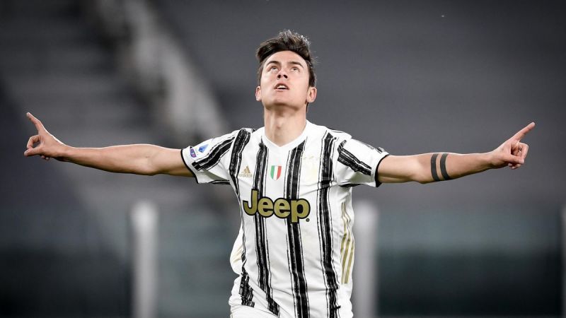 Paolo Dybala exults after scoring only his fourth Juventus goal of the season.