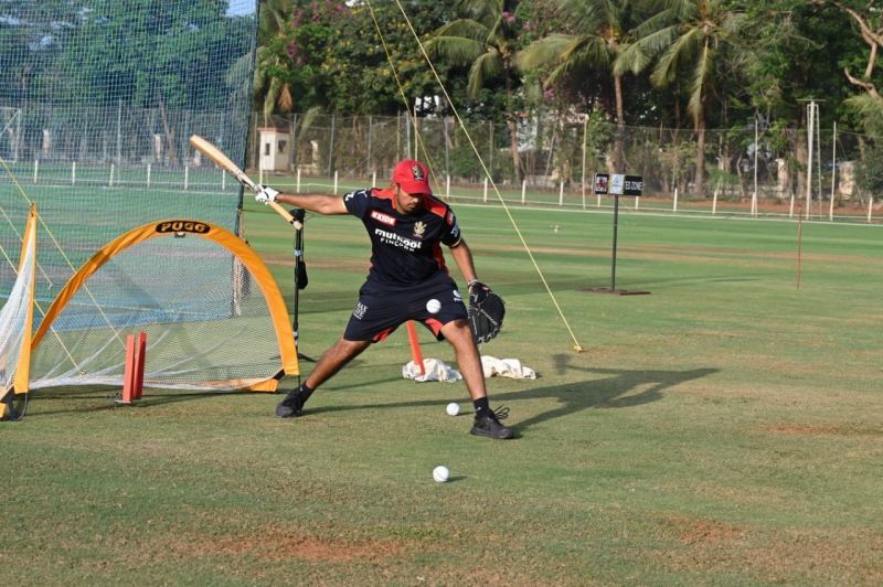 Malolan in action during an RCB practice session