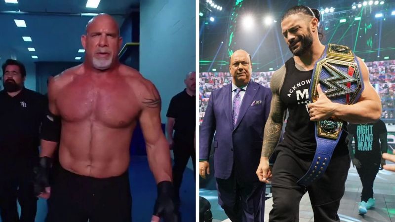 Goldberg (left); Roman Reigns (right)