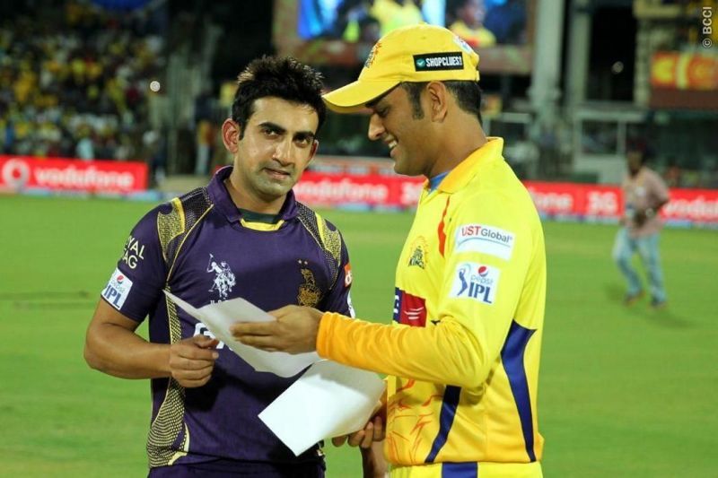 Gautam Gambhir and CSK skipper MS Dhoni ahead  of an IPL game