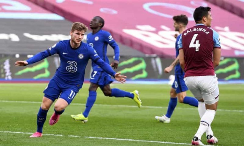 Timo Werner celebrates his goal for Chelsea against the Hammers