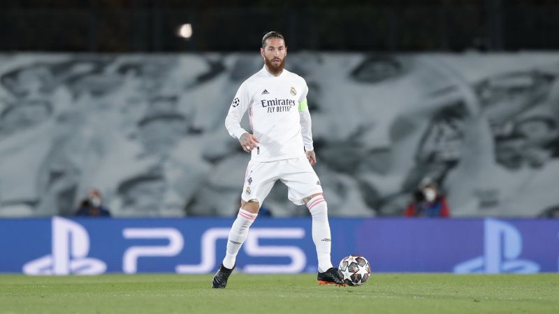Ramos in action for Real Madrid v Atalanta in UEFA Champions League Round Of 16 Leg Two