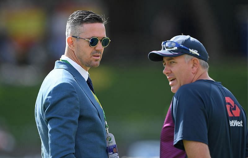 Kevin Pietersen alongside England's head coach Chris Silverwood