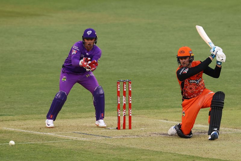 Jason Roy (R) in action for Perth scorchers.