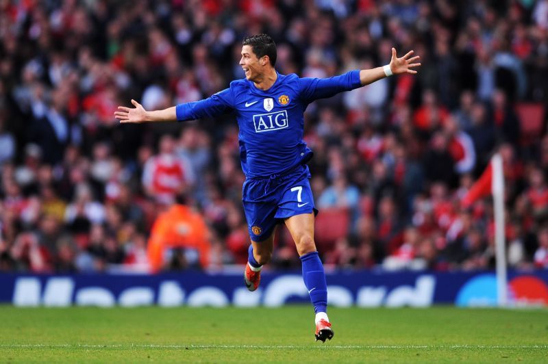 Cristiano Ronaldo celebrates a goal for Manchester United