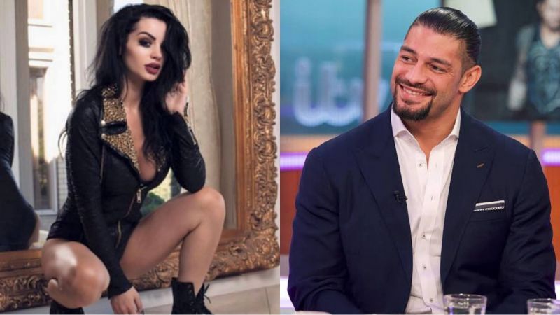 Paige (left) and Roman Reigns (right)