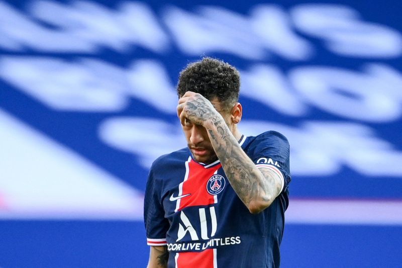 Neymar looks dejected after being sent off